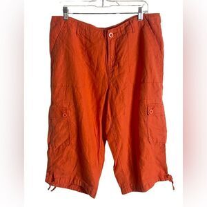 Garnet Hill Size 14 Linen Cargo Pants Cropped Capris Coral